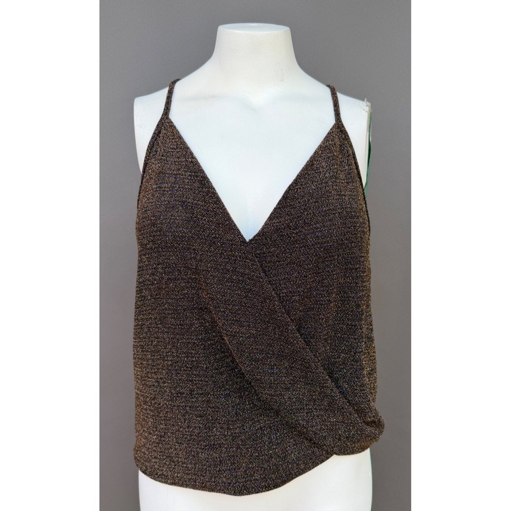 Eri‎ Ali Top Medium Bronze Metalic Camisole Wrap V-neck Glam Coquette Romantic